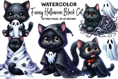 Funny Halloween Black Cat Ghost Clipart Bundle - CraftNest - Digital Crafting and Art