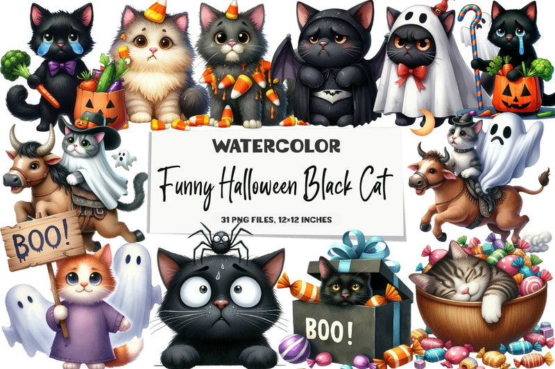 Funny Halloween Black Cat Clipart Bundle - CraftNest - Digital Crafting and Art