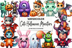 Cute Halloween Monsters Clipart Bundle - CraftNest - Digital Crafting and Art