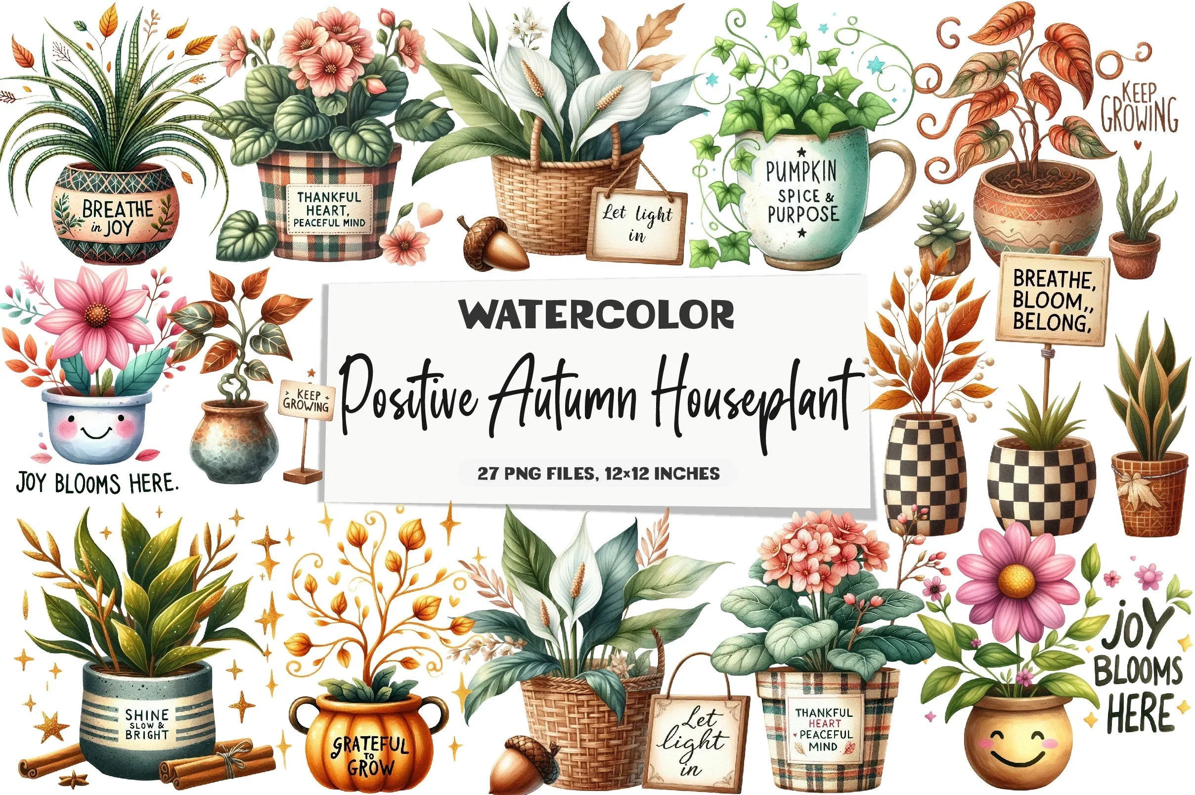 Positive Autumn Houseplant Clipart Bundle - CraftNest - Digital Crafting and Art