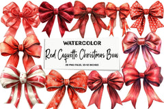 Red Coquette Christmas Bow Clipart Bundle - CraftNest - Digital Crafting and Art