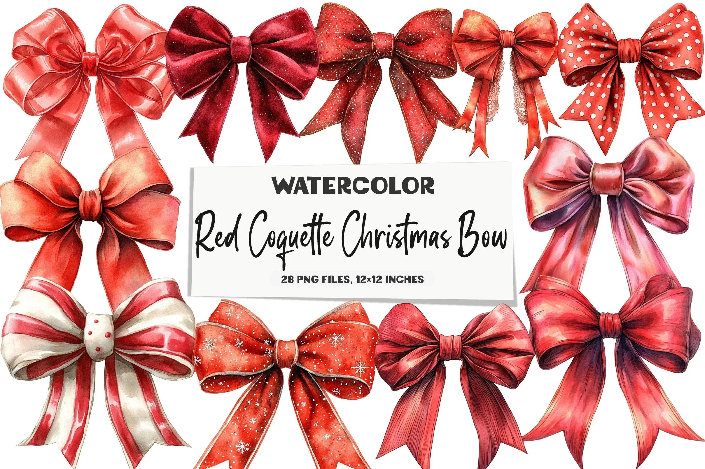 Red Coquette Christmas Bow Clipart Bundle - CraftNest - Digital Crafting and Art