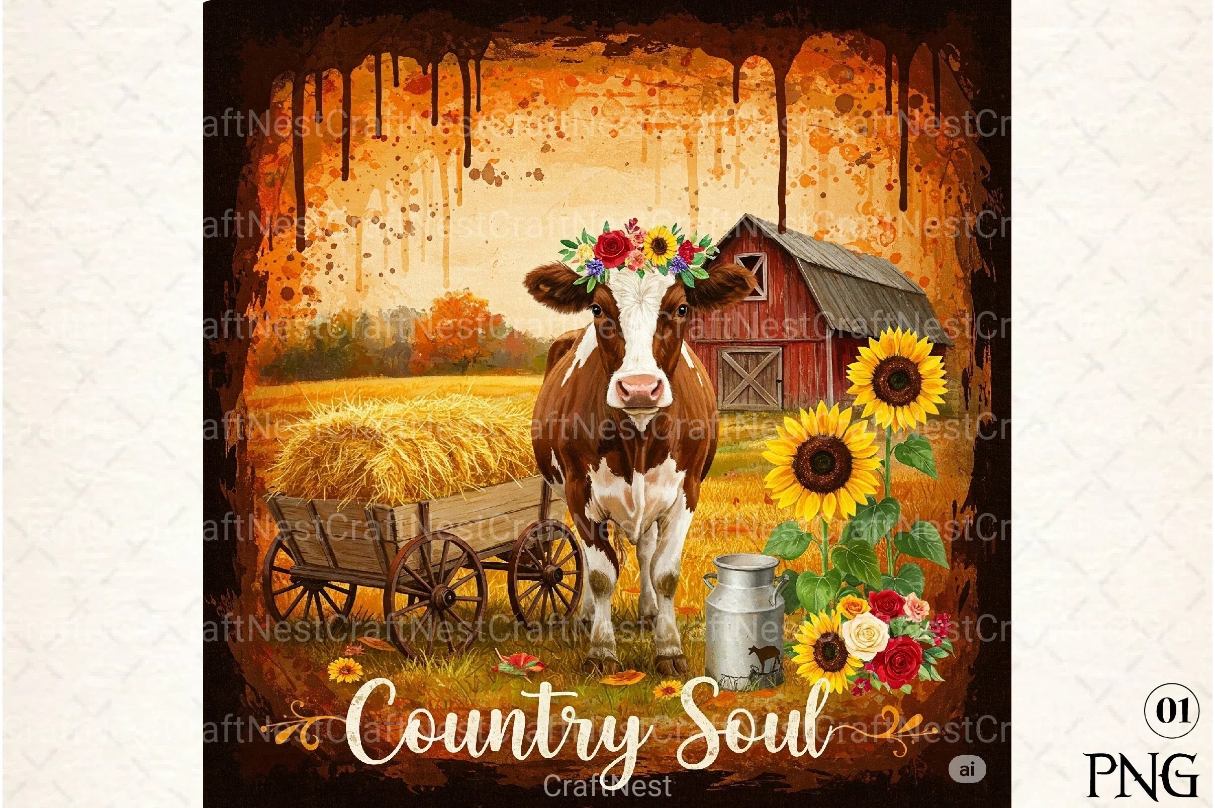 Vintage Country Western Brushstroke Clipart Bundle - CraftNest - Digital Crafting and Art