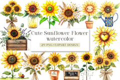 Cute Sunflower Clipart Bundle - CraftNest - Digital Crafting and Art