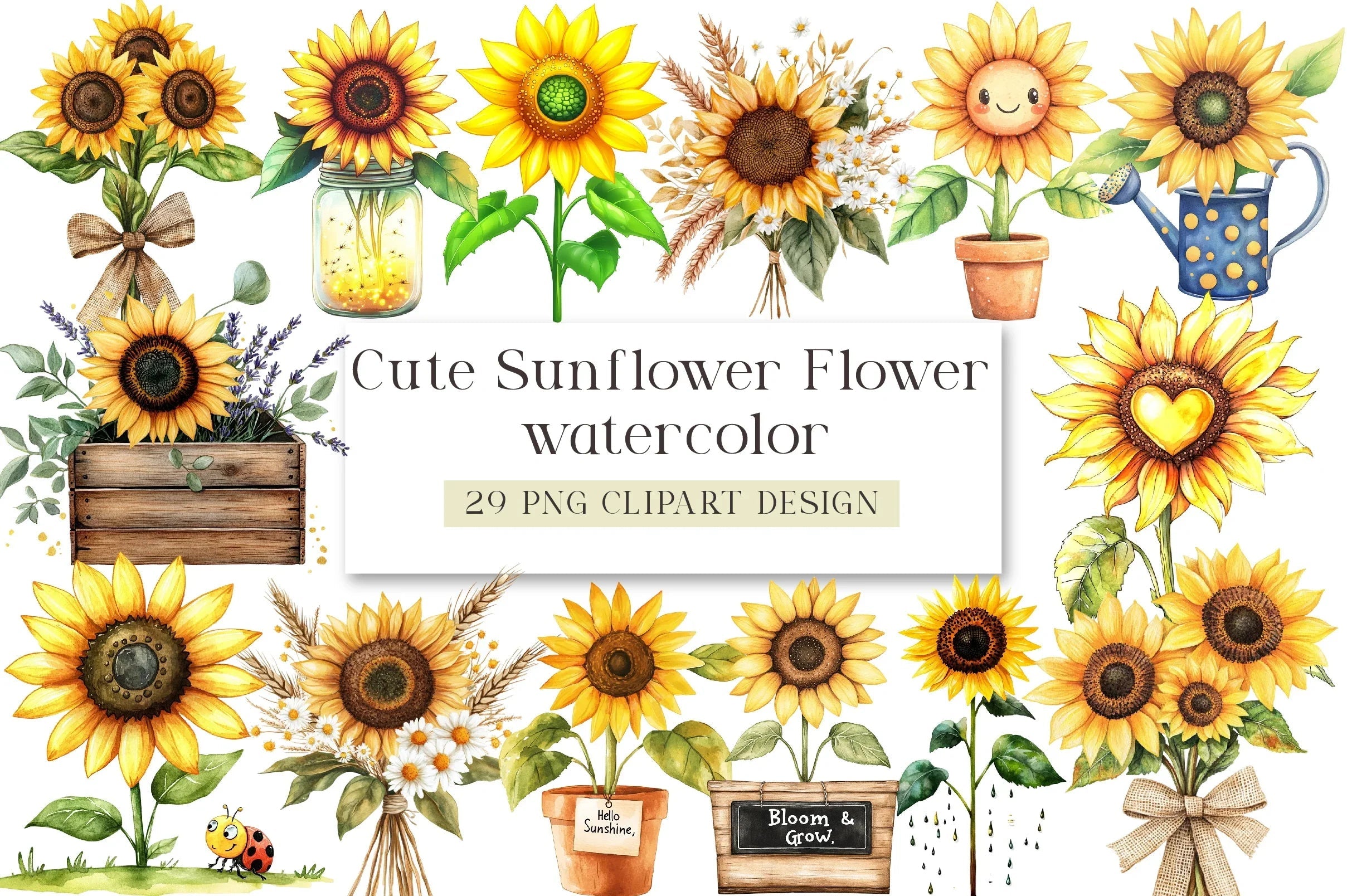 Cute Sunflower Clipart Bundle - CraftNest - Digital Crafting and Art