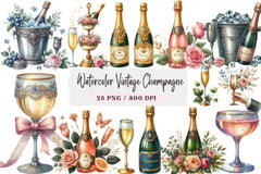 Vintage Champagne Clipart Bundle - CraftNest - Digital Crafting and Art