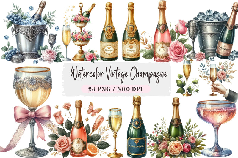 Vintage Champagne Clipart Bundle - CraftNest - Digital Crafting and Art
