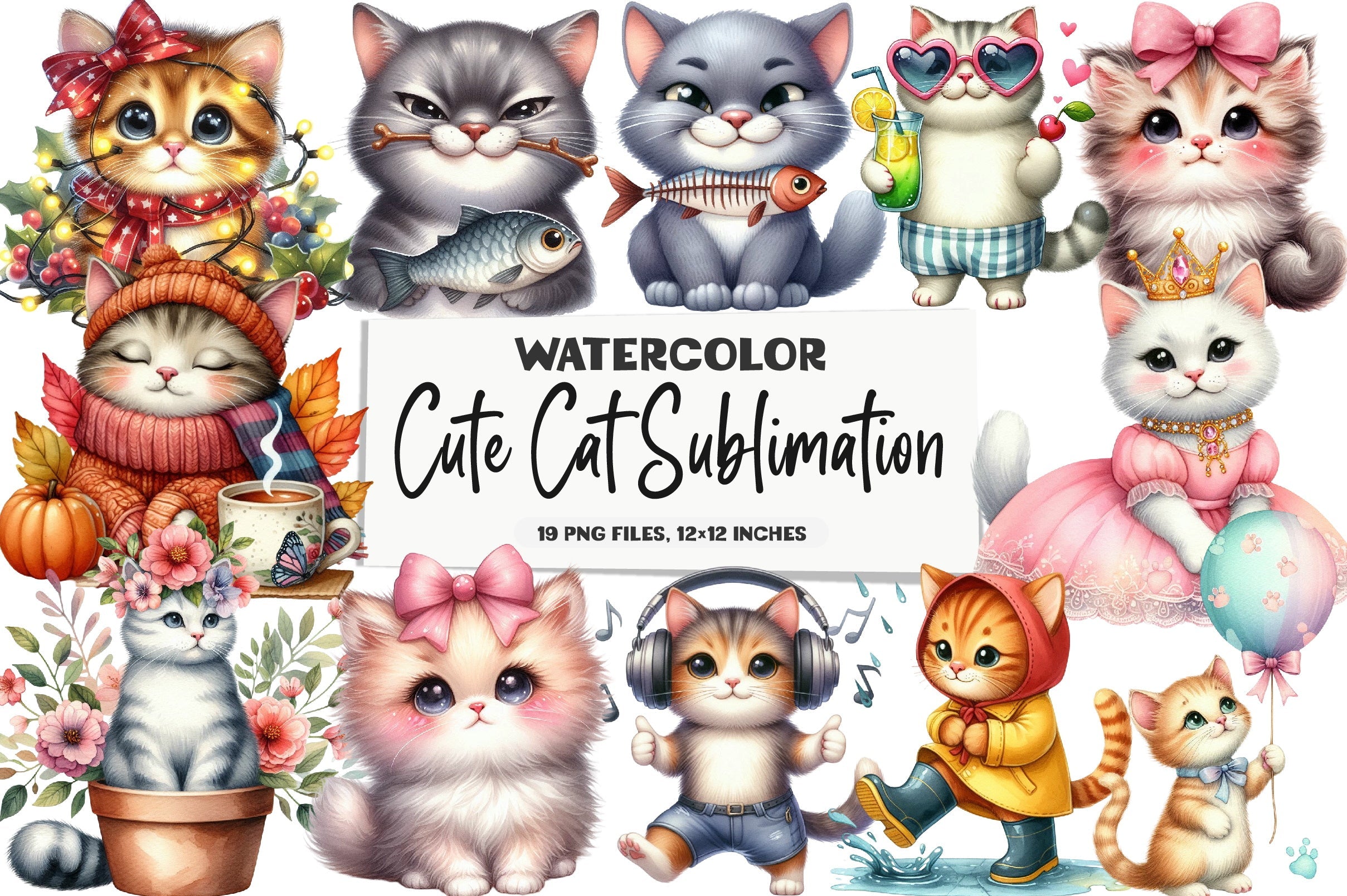 Cute Cat Clipart Bundle