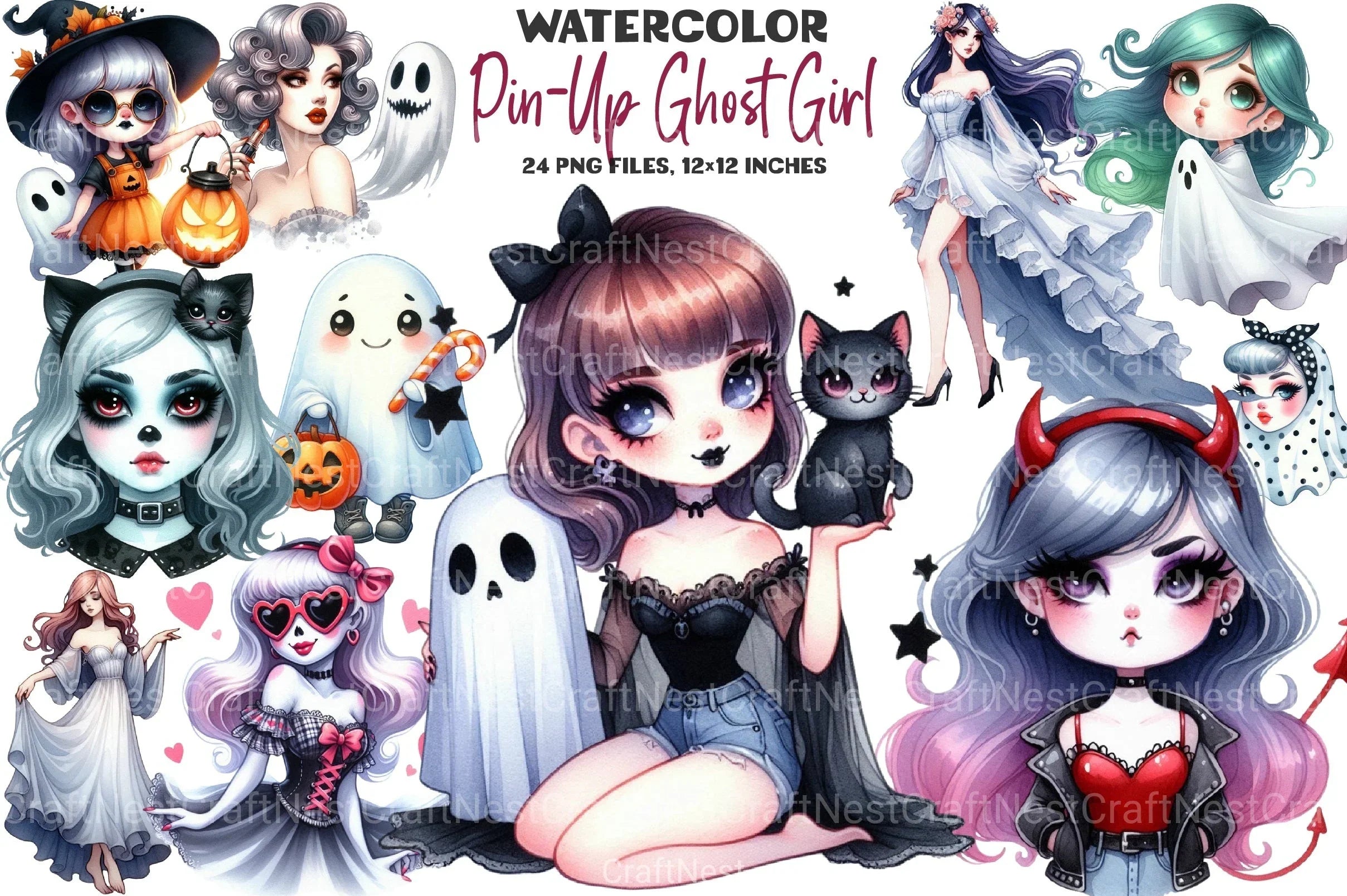 Pin Up Ghost Girl Clipart Bundle - CraftNest - Digital Crafting and Art