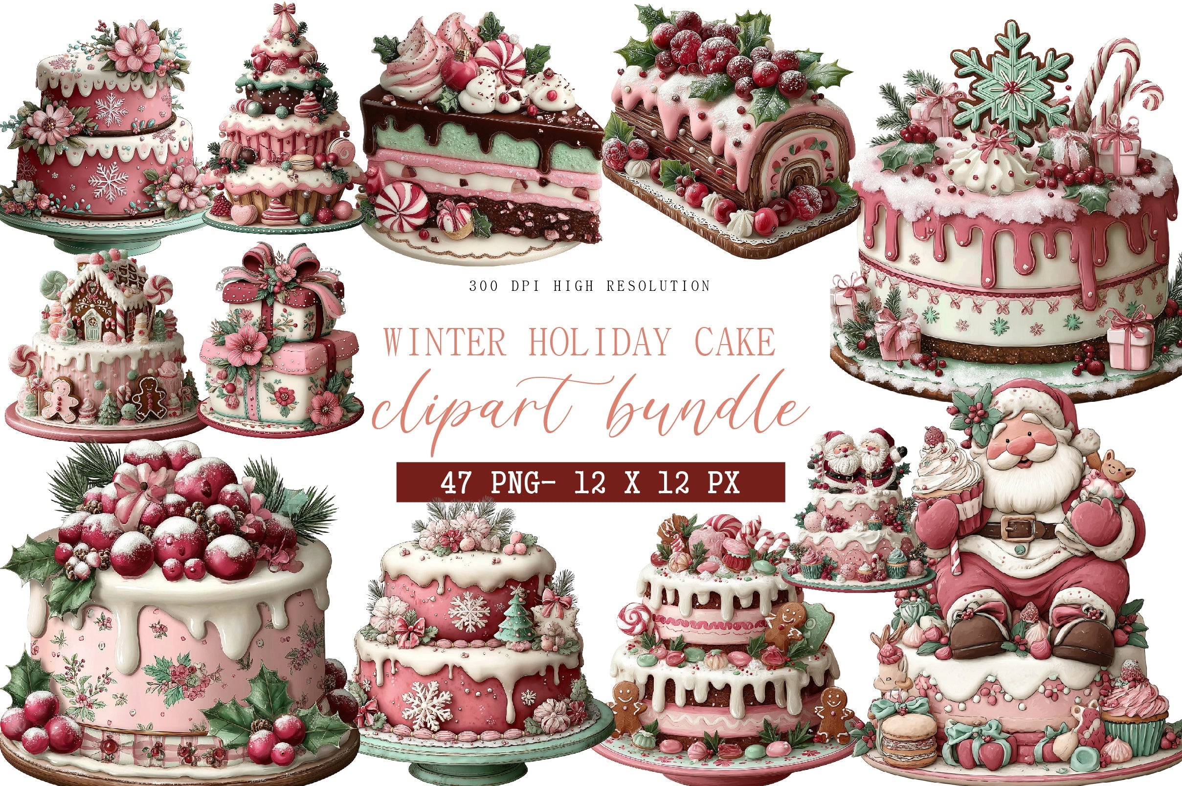 Winter Holiday Cake Clipart Bundle