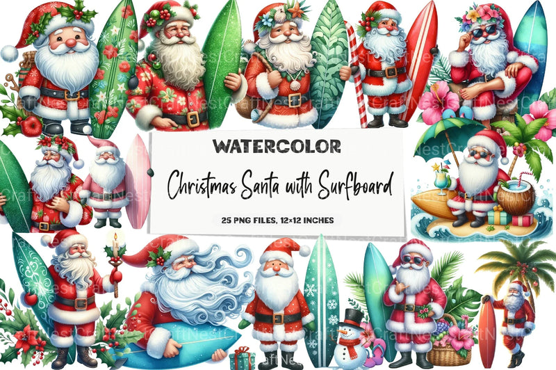 Christmas Santa Surfboard Clipart Bundle 99 - CraftNest - Digital Crafting and Art