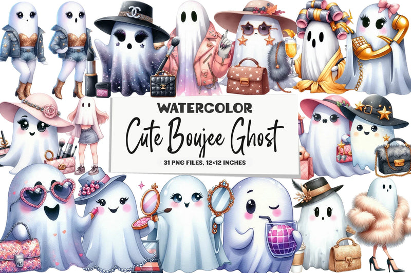 Cute Boujee Ghost Clipart Bundle - CraftNest - Digital Crafting and Art
