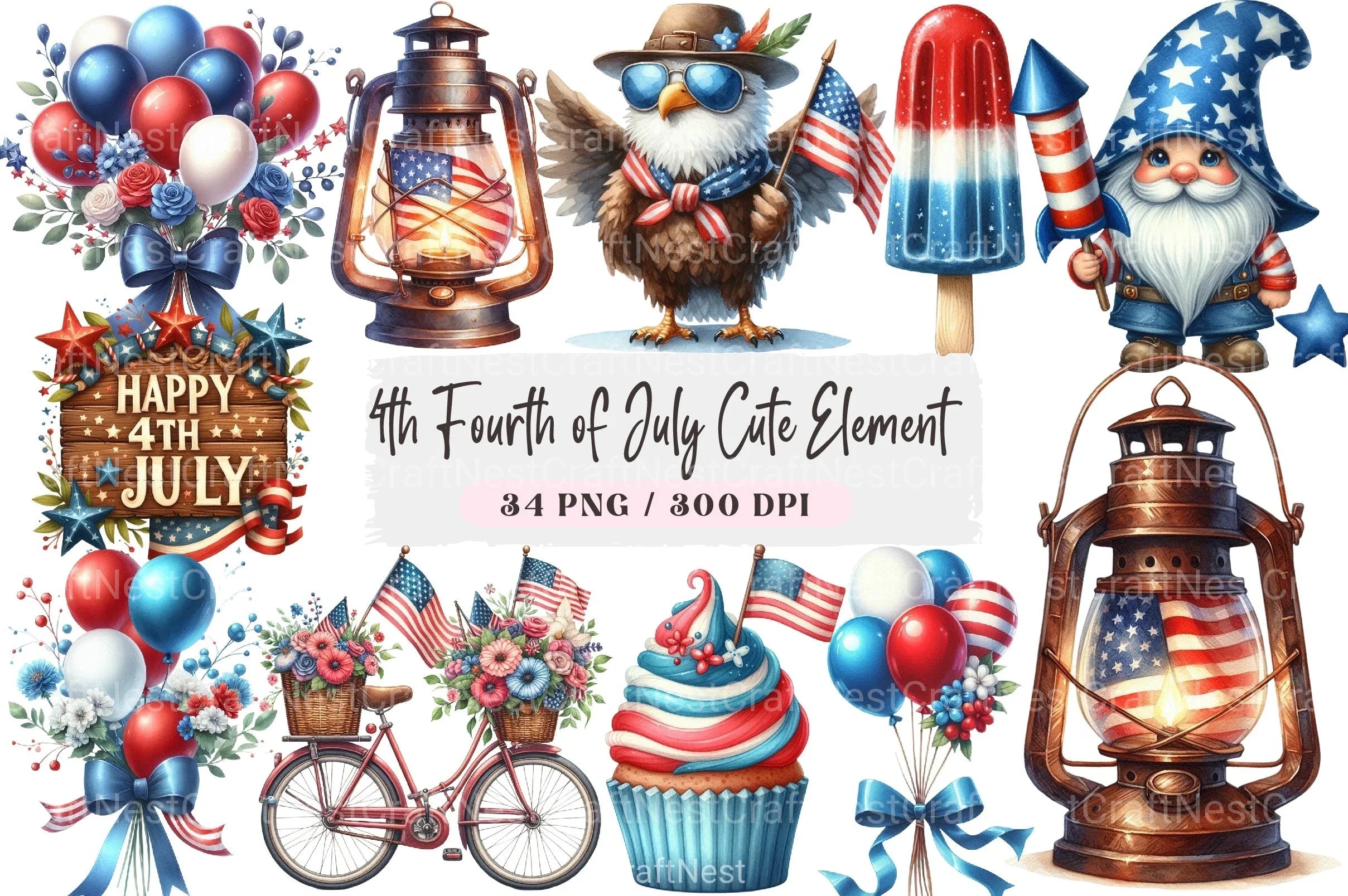 Fourth of July Cute Clipart Bundle - CraftNest - Digital Crafting and Art
