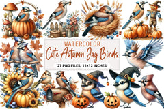 Cute Autumn Jay Birds Clipart Bundle - CraftNest - Digital Crafting and Art