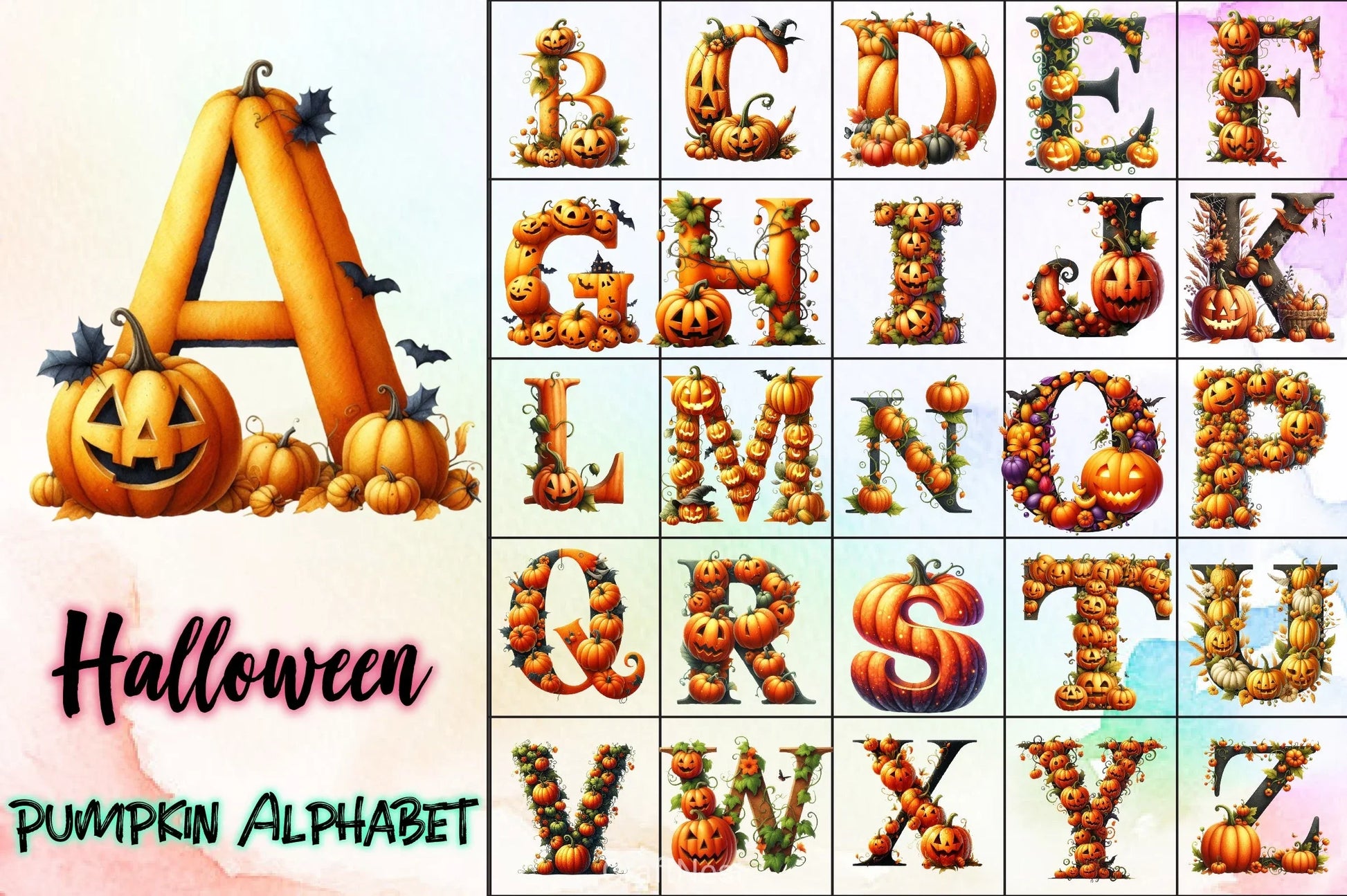 Pumpkin Alphabet Clipart Bundle - CraftNest - Digital Crafting and Art