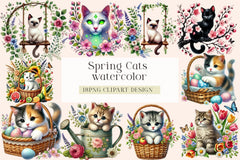Spring Cats Clipart Bundle - CraftNest - Digital Crafting and Art