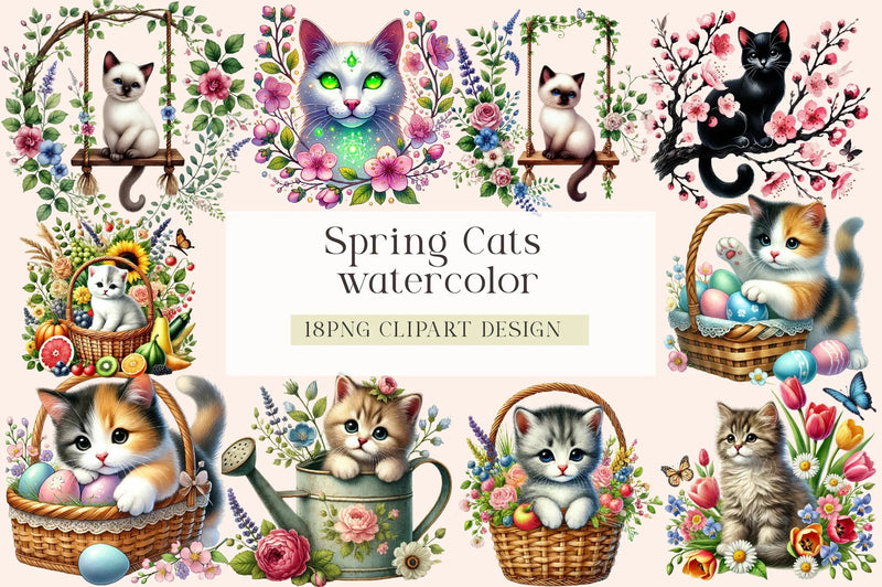 Spring Cats Clipart Bundle - CraftNest - Digital Crafting and Art