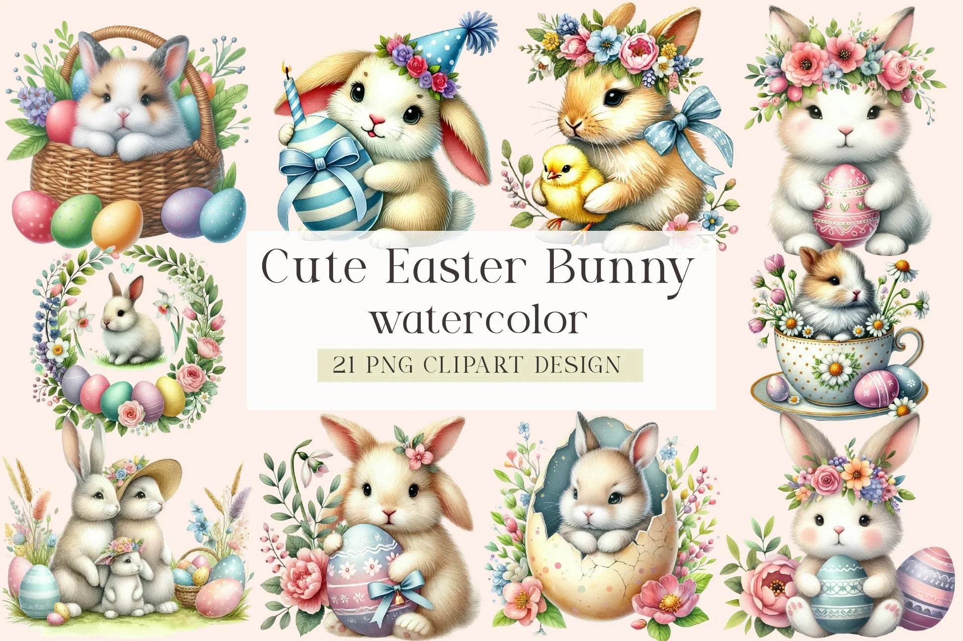 Cute Easter Bunny Clipart Bundle - CraftNest - Digital Crafting and Art