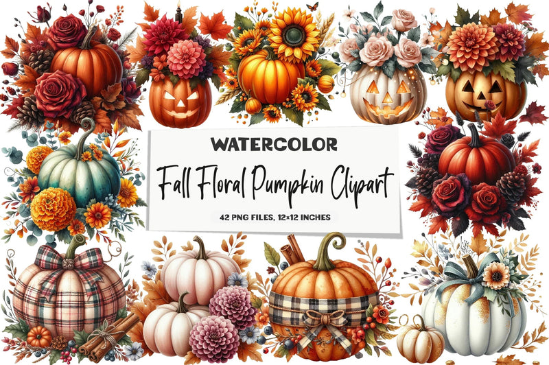 Fall Floral Pumpkin Clipart Bundle - CraftNest - Digital Crafting and Art