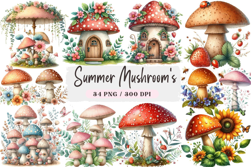 Summer Mushroom Clipart Bundle - CraftNest - Digital Crafting and Art