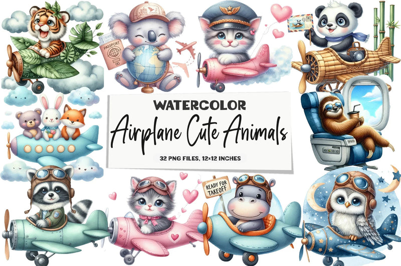 Airplane Cute Animals Clipart Bundle - CraftNest - Digital Crafting and Art