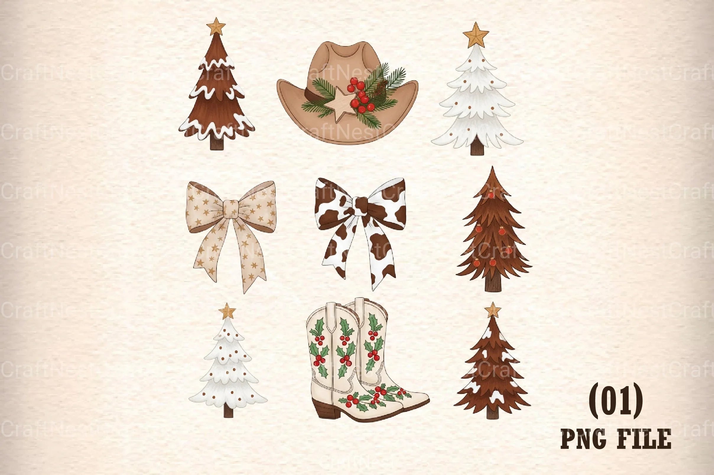 Western Christmas Coquette Clipart Bundle - CraftNest - Digital Crafting and Art