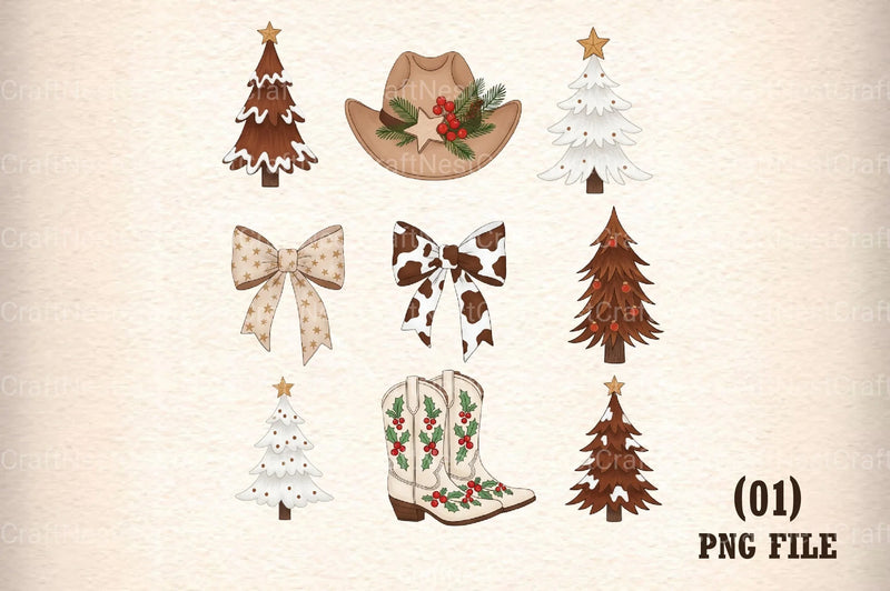 Western Christmas Coquette Clipart Bundle - CraftNest - Digital Crafting and Art