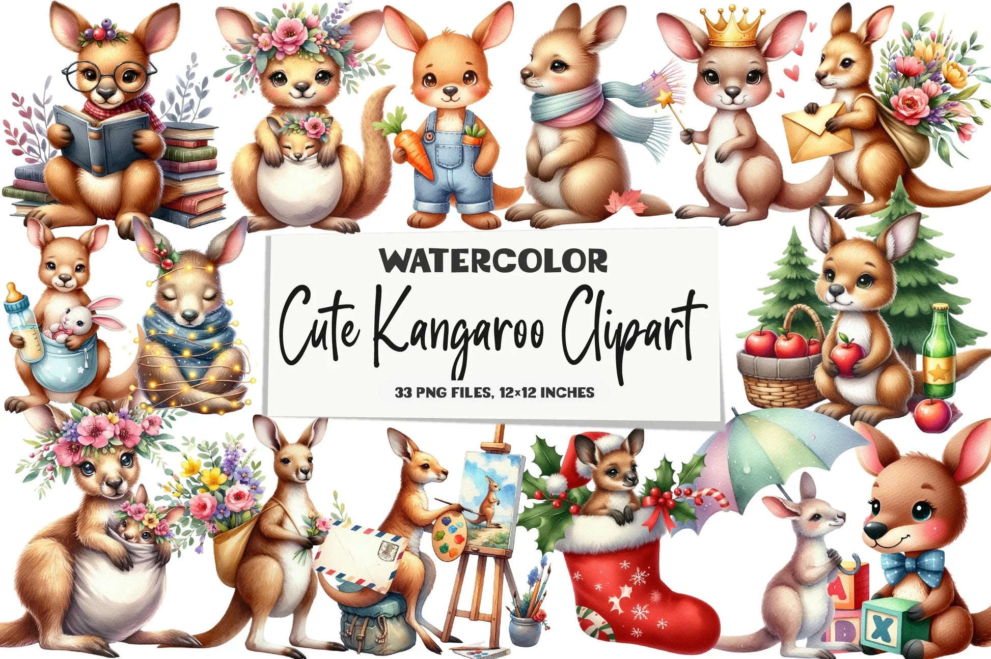 Cute Kangaroo Clipart Bundle - CraftNest - Digital Crafting and Art