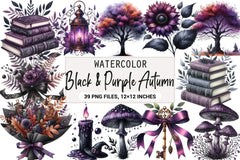 Black & Purple Autumn Clipart Bundle - CraftNest - Digital Crafting and Art