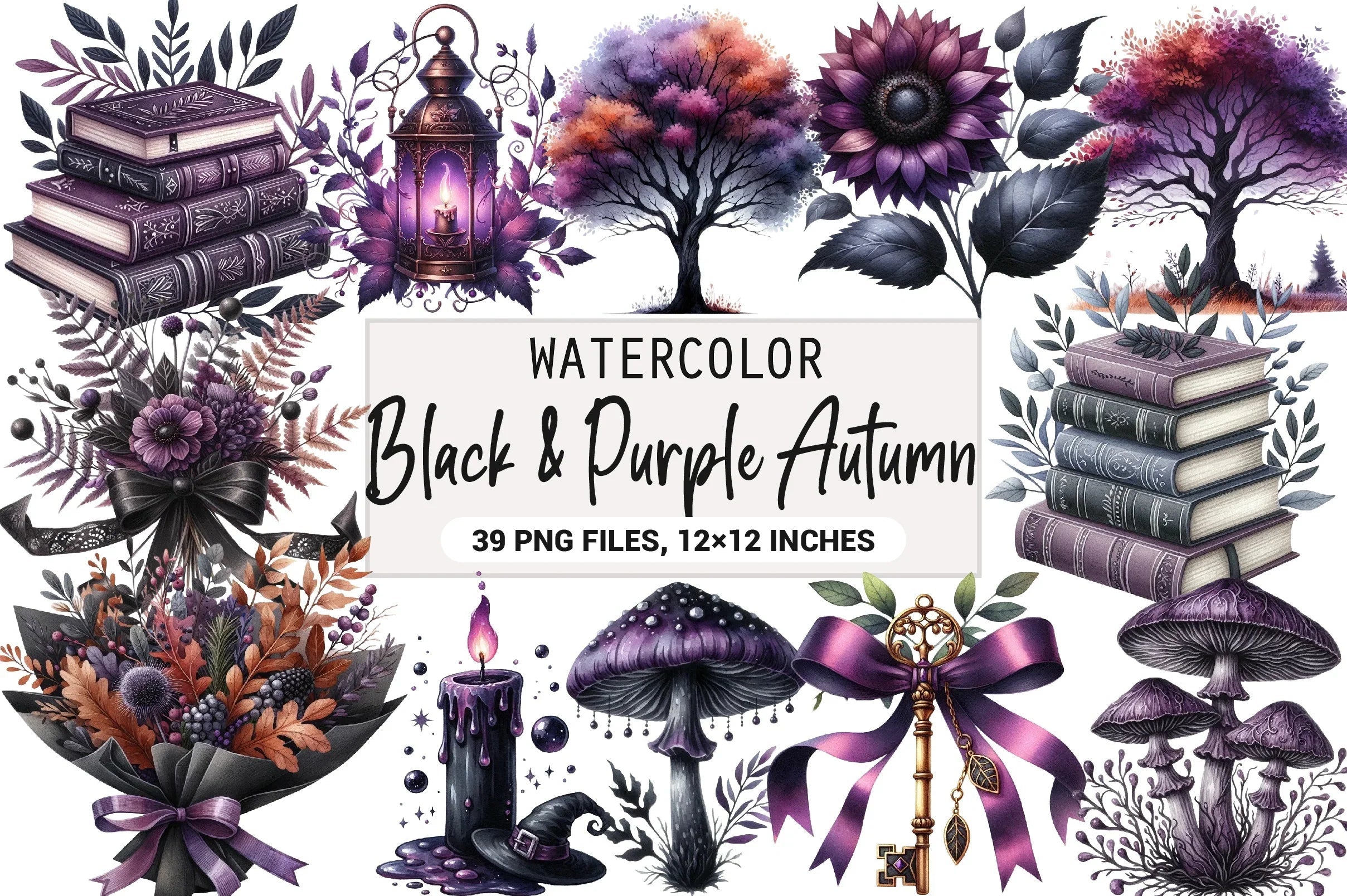 Black & Purple Autumn Clipart Bundle - CraftNest - Digital Crafting and Art
