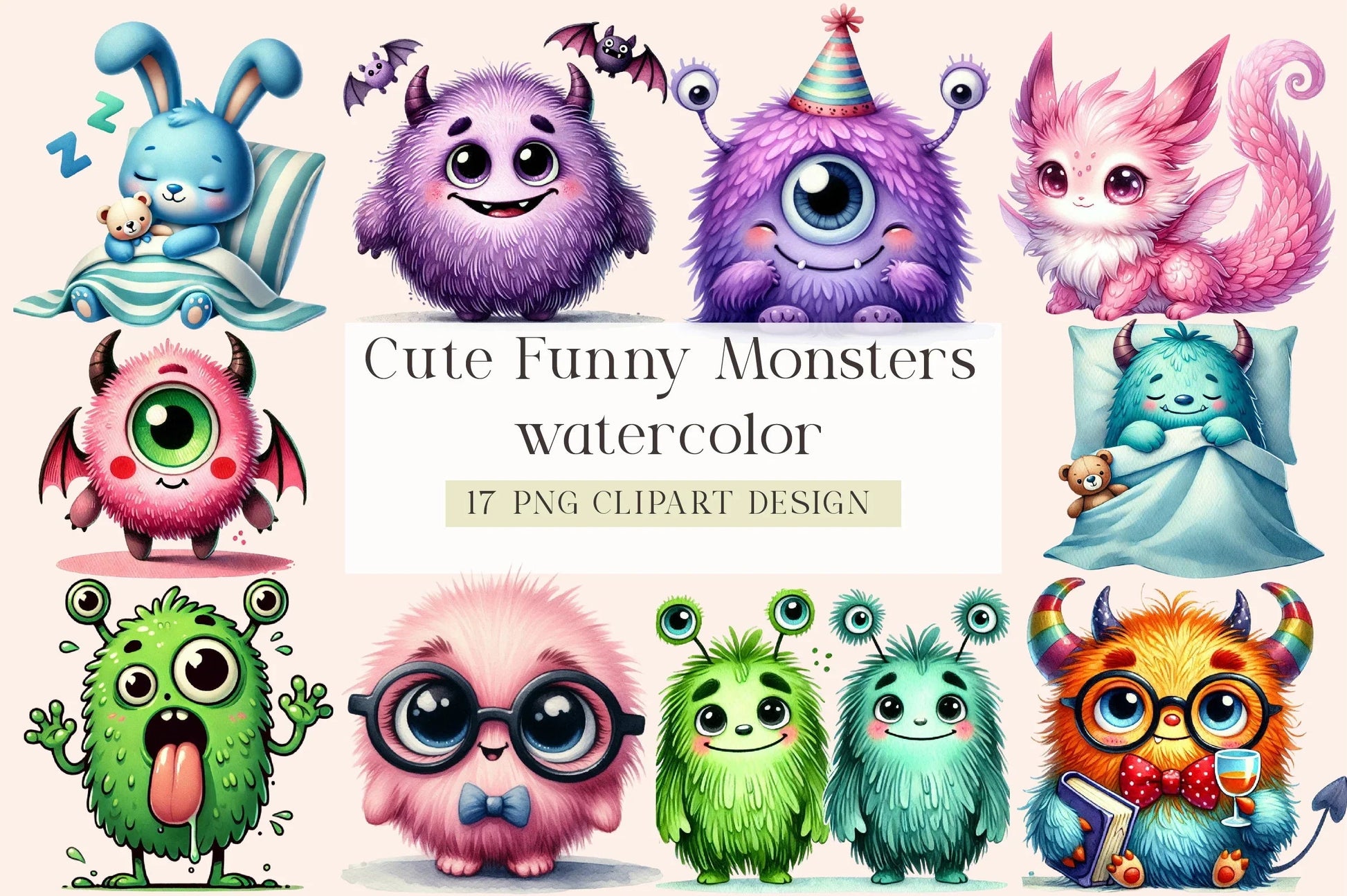 Cute Funny Monsters Clipart Bundle - CraftNest - Digital Crafting and Art