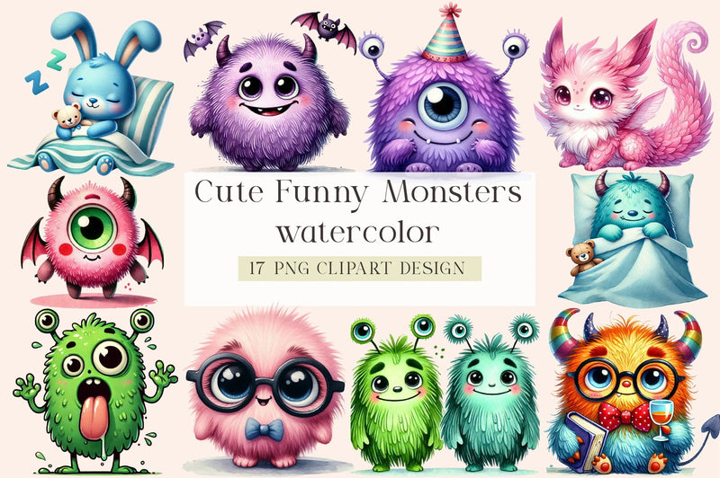 Cute Funny Monsters Clipart Bundle - CraftNest - Digital Crafting and Art
