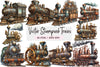 Steampunk Trains Vector Clipart Bundle