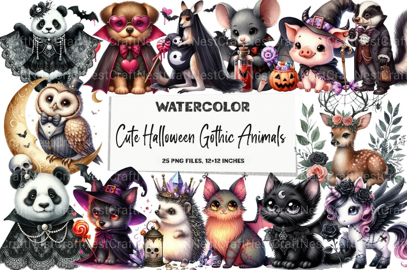 Cute Halloween Gothic Animals Clipart Bundle - CraftNest - Digital Crafting and Art