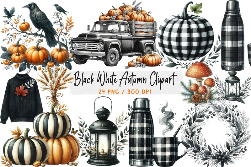 Black & White Autumn Clipart Bundle - CraftNest - Digital Crafting and Art