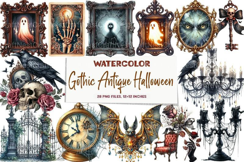 Gothic Antique Halloween Clipart Bundle - CraftNest - Digital Crafting and Art