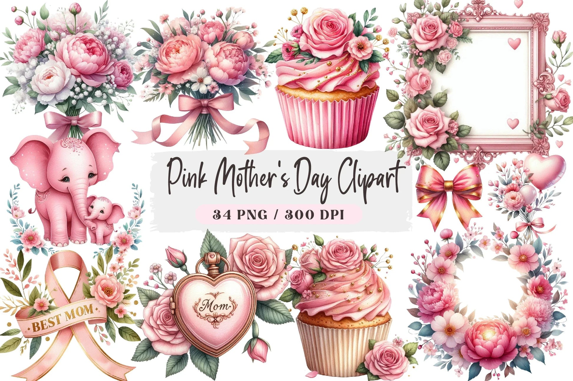 Pink Mother's Day Clipart Bundle - CraftNest - Digital Crafting and Art