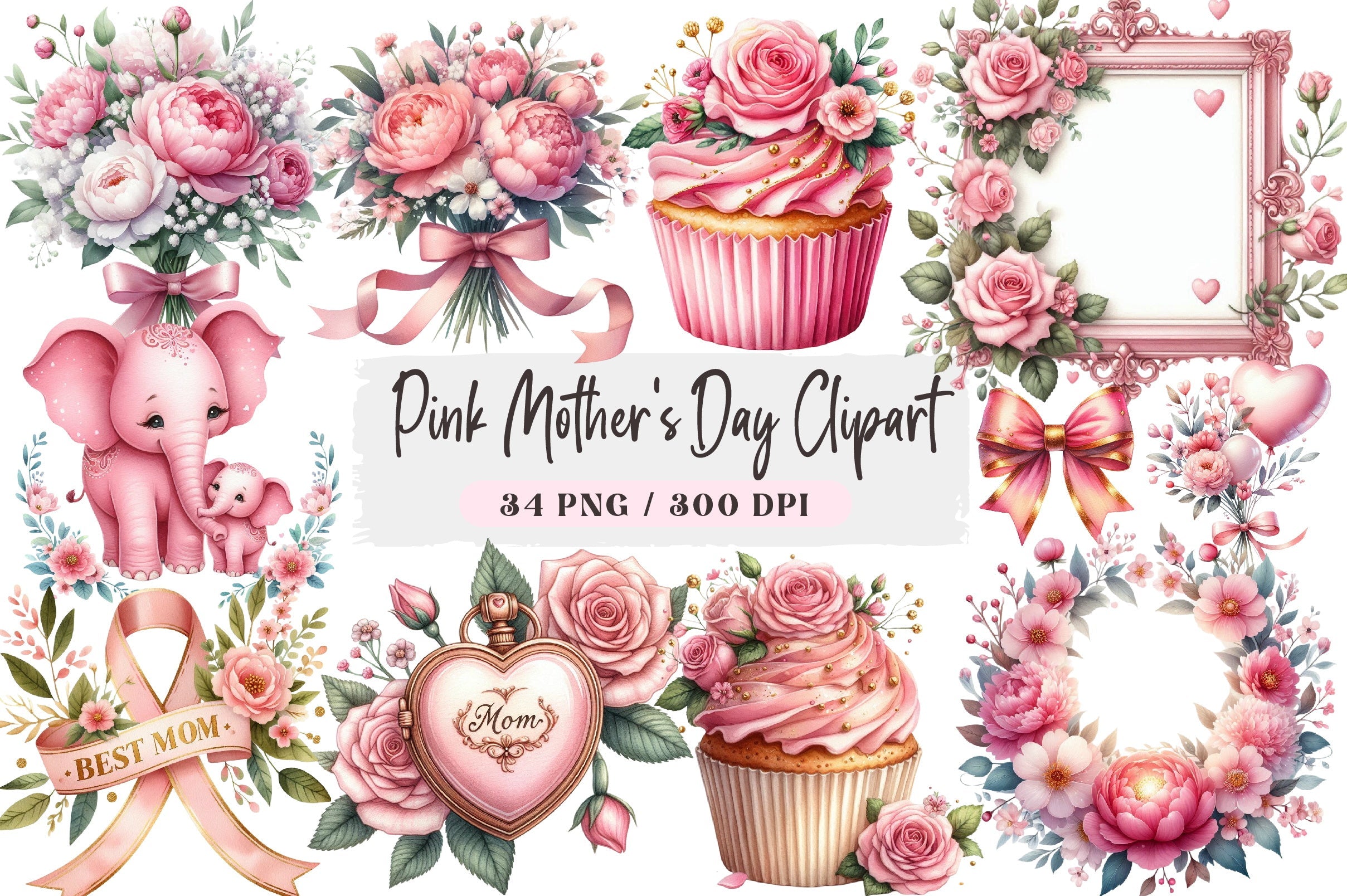 Pink Mother's Day Clipart Bundle
