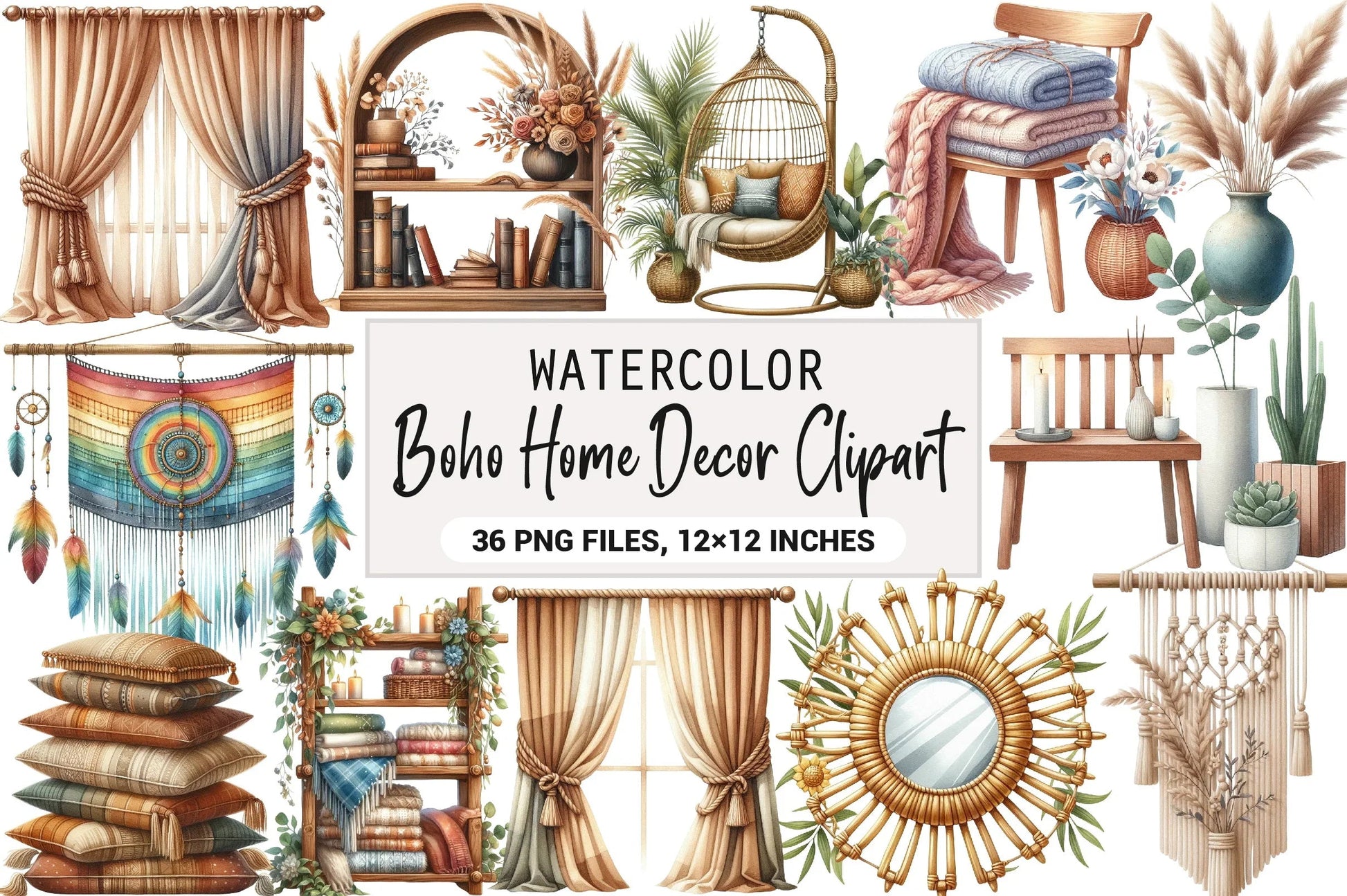 Boho Home Decor Clipart Bundle - CraftNest - Digital Crafting and Art