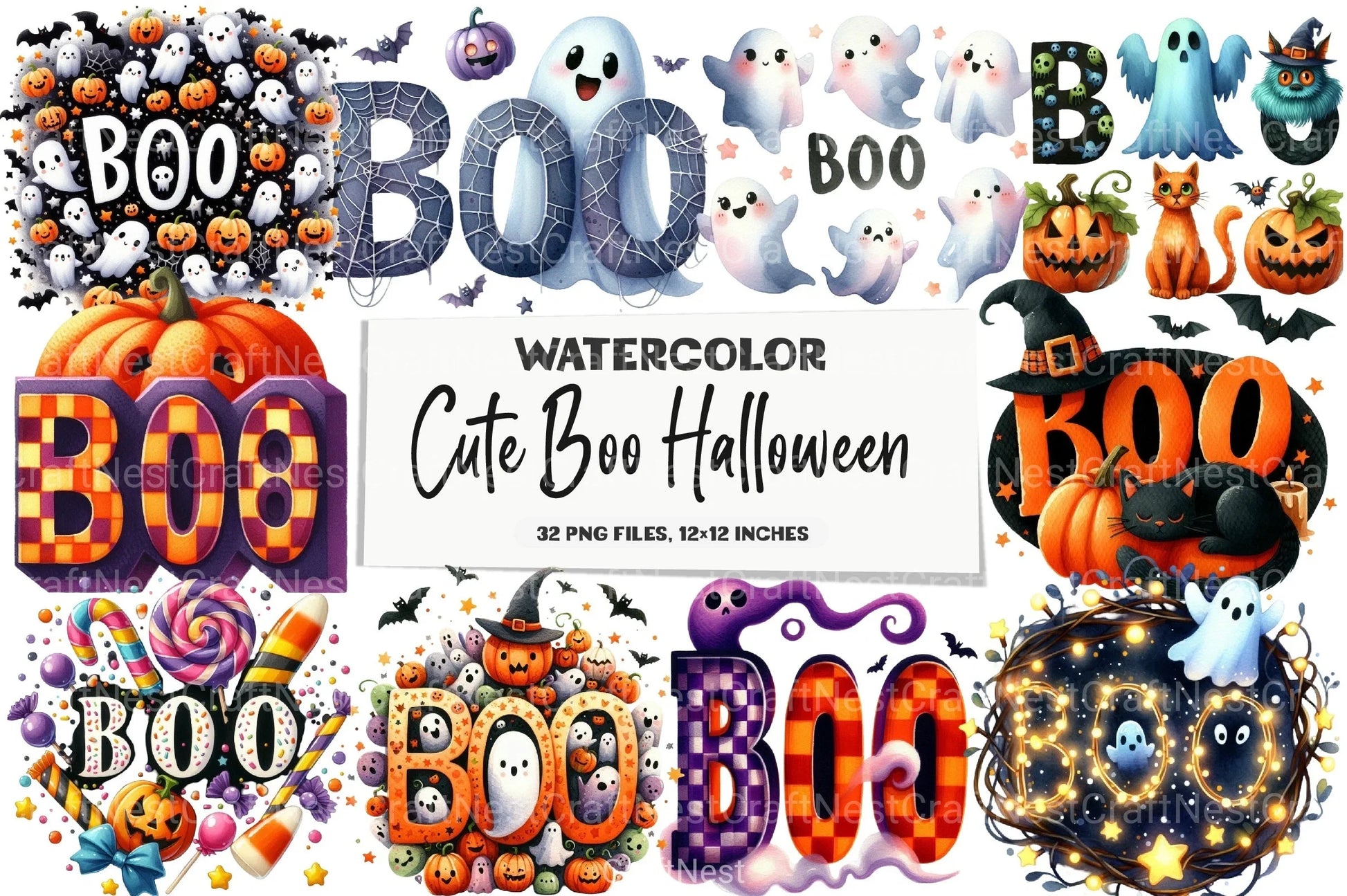 Cute Boo Halloween Clipart Bundle - CraftNest - Digital Crafting and Art