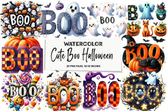Cute Boo Halloween Clipart Bundle - CraftNest - Digital Crafting and Art