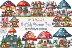 4th of July Mushroom House Clipart Bundle - CraftNest - Digital Crafting and Art