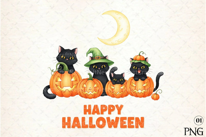 Happy Halloween Black Cat Clipart Bundle - CraftNest - Digital Crafting and Art