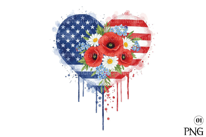 Patriotic USA Flowers Heart Clipart Bundle for 4th of July - CraftNest - Digital Crafting and Art