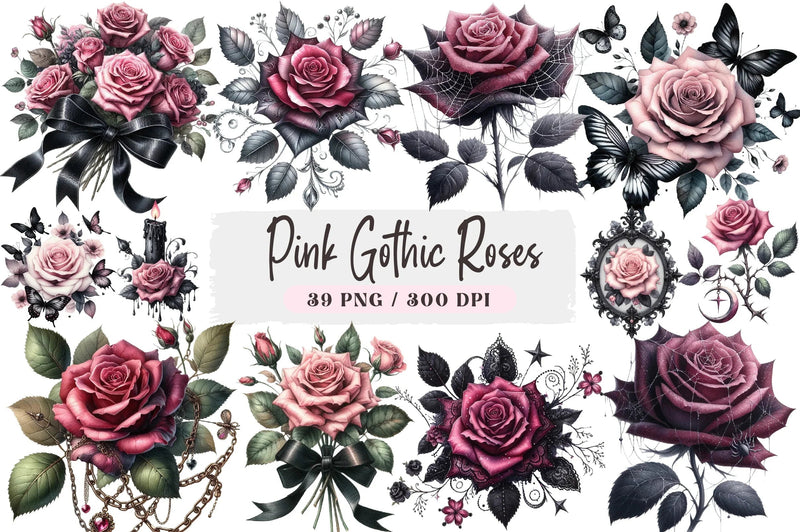 Pink Gothic Roses Clipart Bundle - CraftNest - Digital Crafting and Art