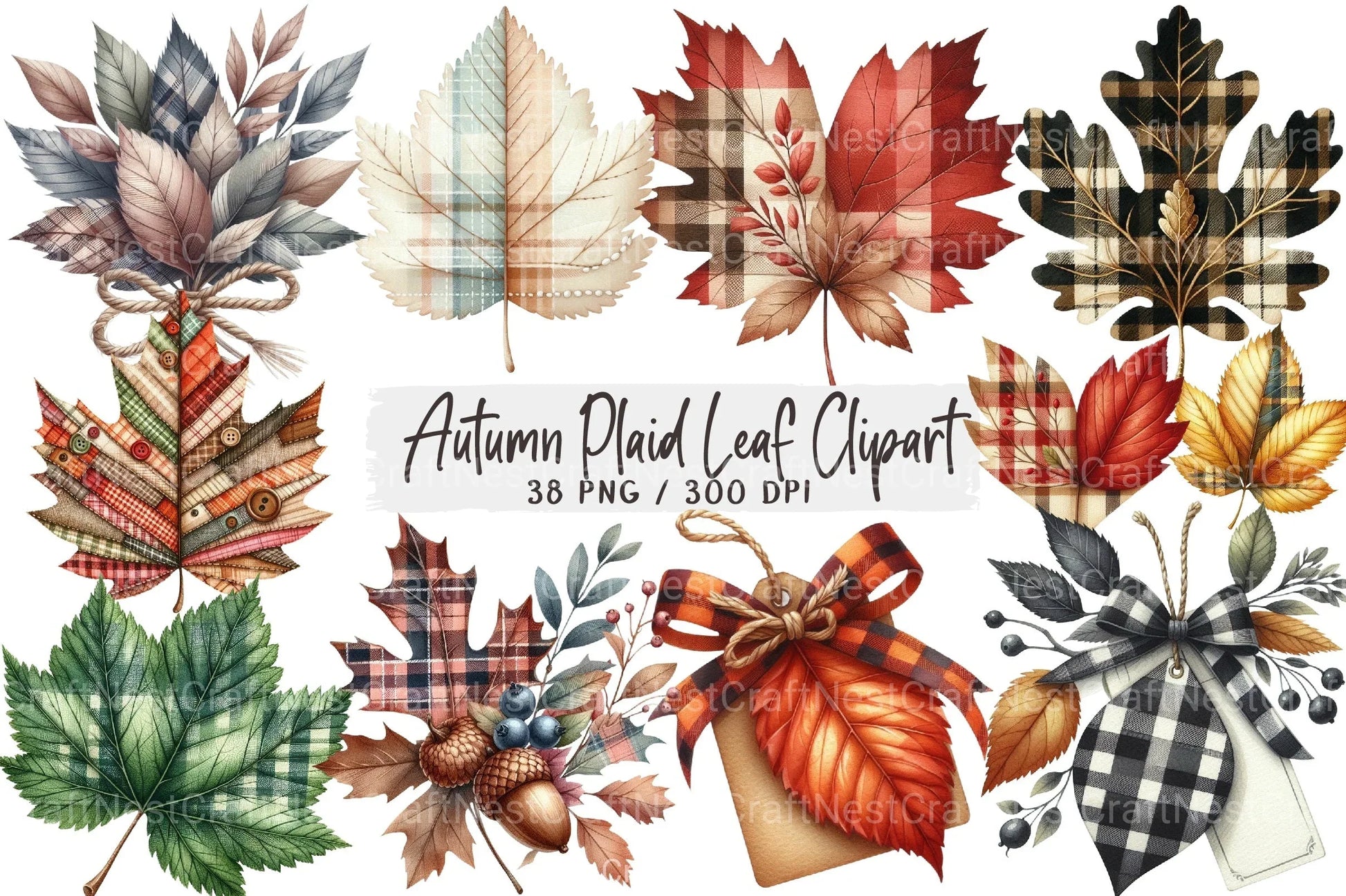 Autumn Plaid Leaf Clipart Bundle - CraftNest - Digital Crafting and Art