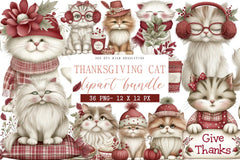Thanksgiving Cat Clipart Design Bundle - CraftNest - Digital Crafting and Art