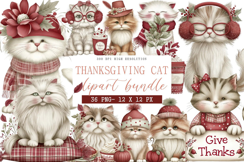 Thanksgiving Cat Clipart Design Bundle - CraftNest - Digital Crafting and Art