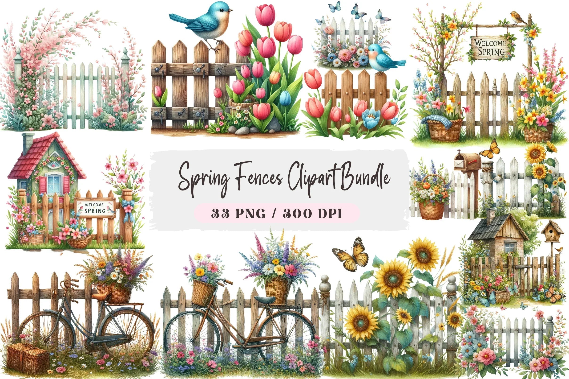 Spring Fences Clipart Bundle - CraftNest - Digital Crafting and Art