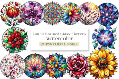 Round Stained Glass Flowers Clipart Bundle - CraftNest - Digital Crafting and Art